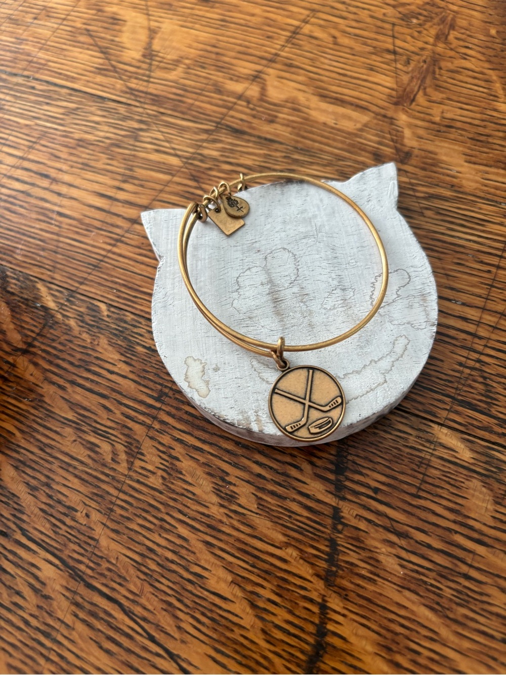 Off Campus Vibes Gold Tone Hockey Charm Bangle Bracelet Alex and Ami